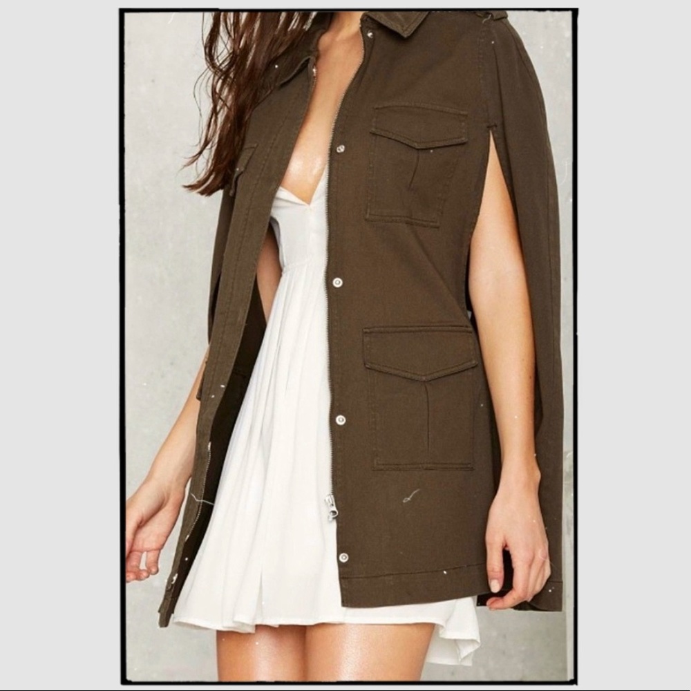 Nasty Gal Military Green Cape Jacket